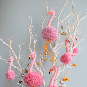 DIGITAL PATTERN, Flamingo Hanging Decorations, 2 Sizes, Animal Pompom, Digital embroidery file, Lisey Designs