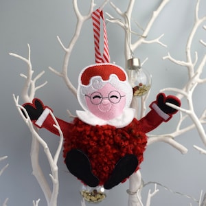 4x4 Mrs Claus Pompom, Hanging Decorations,  also 5x7, Christmas,  Lisey Designs