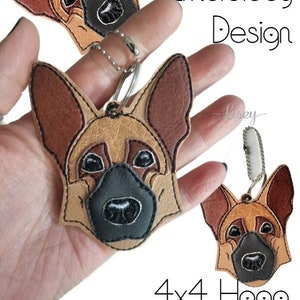 German Shepherd,  Key Ring Chain, Large Charm, Layered Raw Edge Applique, DIGITAL PATTERN, Key Fob, ITH, Embroidery Designs, 4x4 hoop