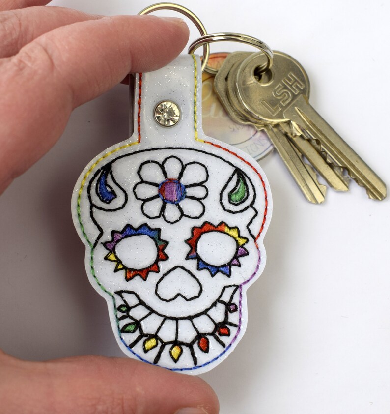 Sugar Skull Key Fob 4x4 hoop DIGITAL PATTERN