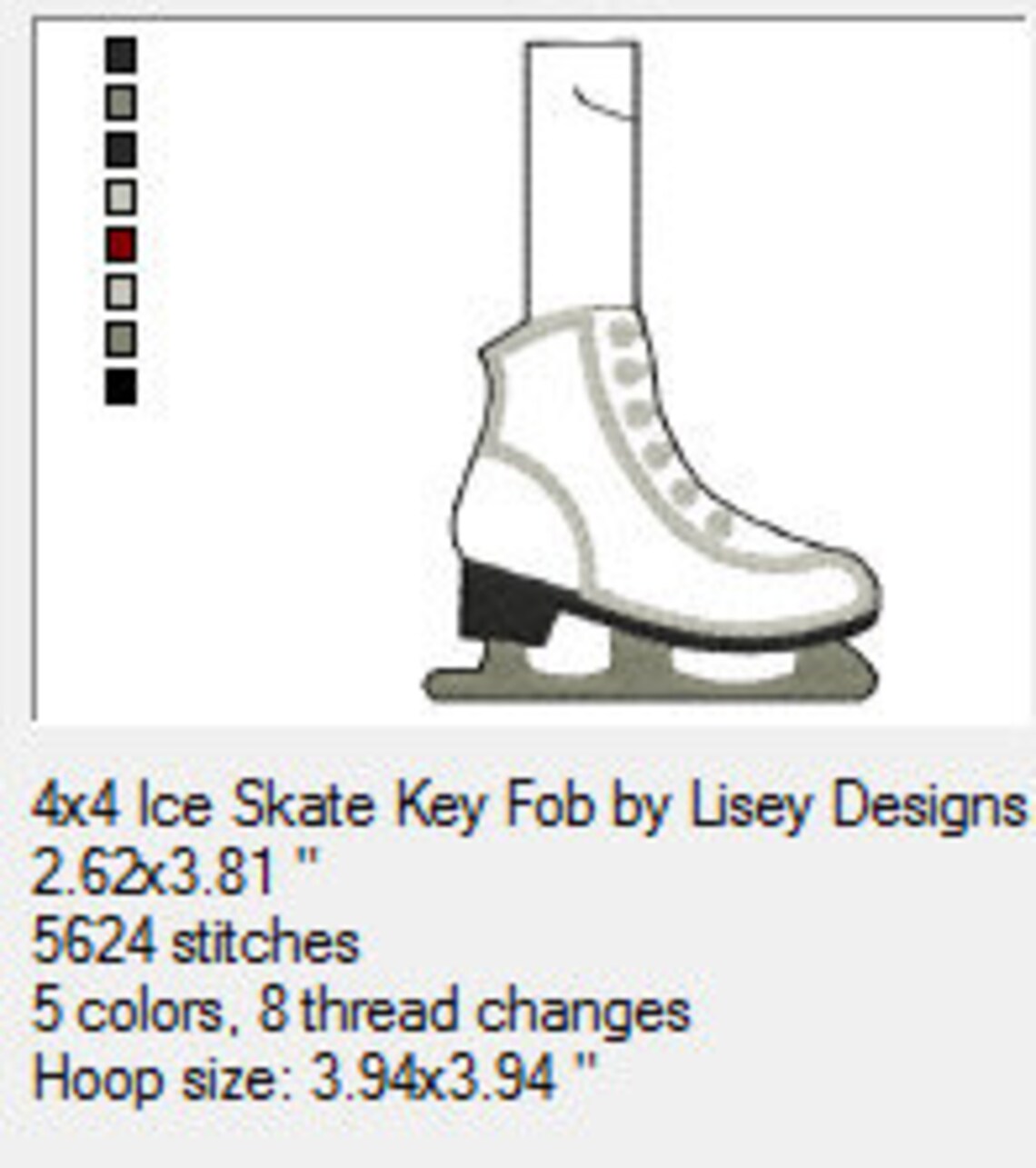 Ice Skate Key Fob Figure Skating Lisey Designs 4x4 Hoop and Etsy UK