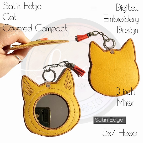 75 mm Mirror Design, Cat Satin Stitch, Open Compact Mirror, Digital Embroidery, Beginner Friendly, 3 inch mirror, no.13