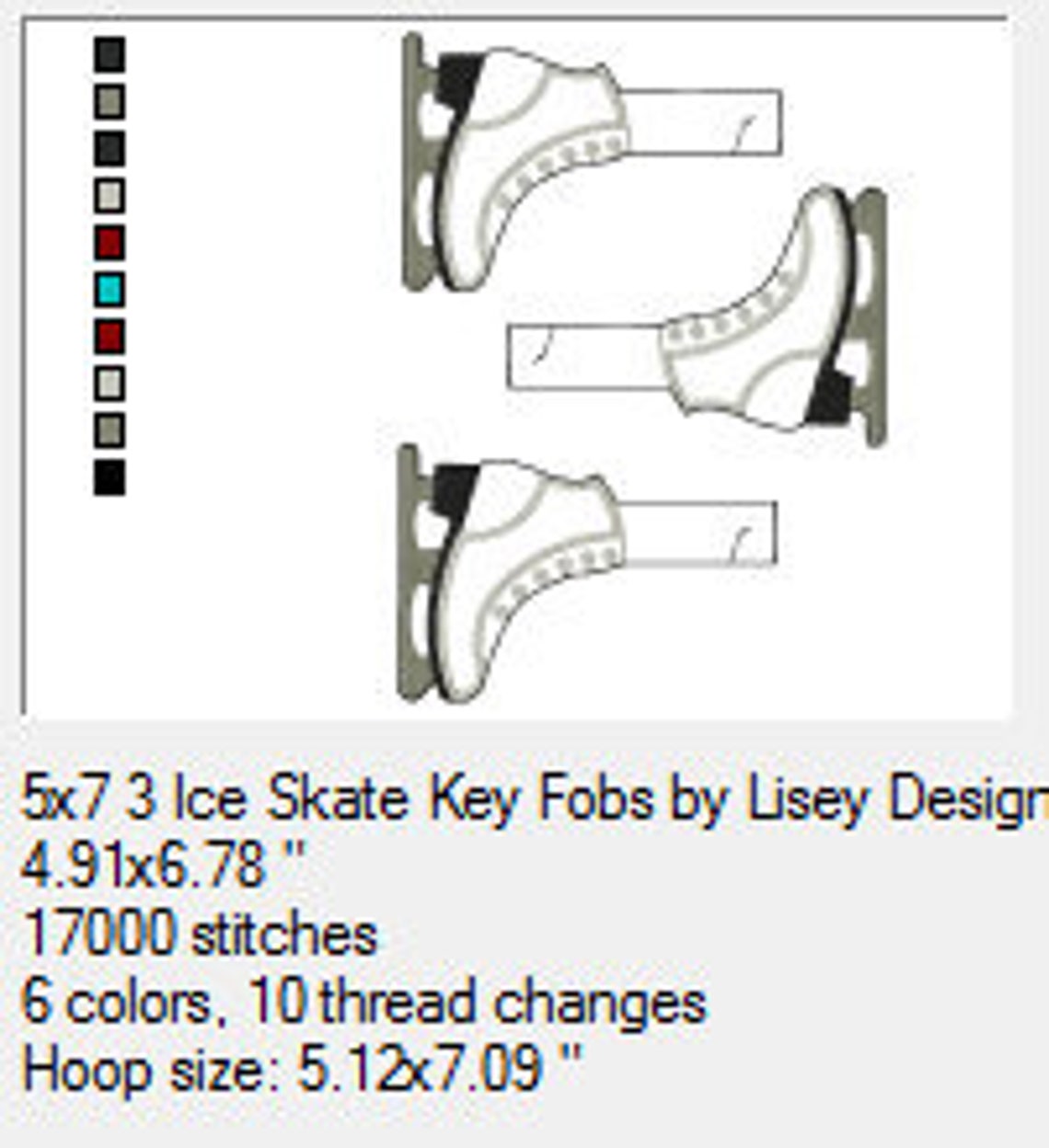 Ice Skate Key Fob Figure Skating Lisey Designs 4x4 Hoop and Etsy UK