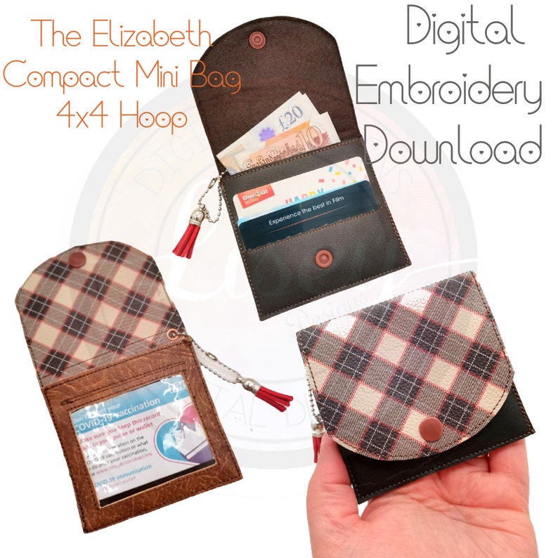 Mini Wallet, 4x4 Hoop, Elizabeth Bag, ID wallet, Embroidery Machine Design, Digital download, All ITH image 1