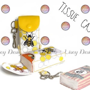 Honey Bee Tissue Case, Snot Rags, DIGITAL PATTERN, 5x7 Hoop, Tissue Pouch, ITH, Embroidery Machine Design,