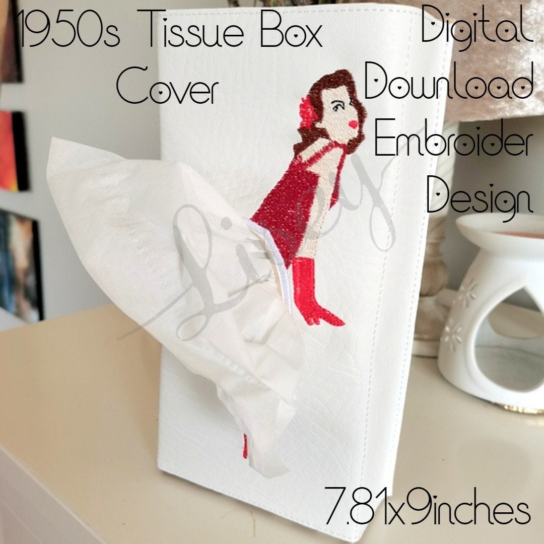1950 Girl Tissue Sleeve, Lady Flying Skirt, Tissue Box, Creative Box Cover,  Digital Download, Embroidery Machine Design, 7.81x9 Inch Design - Etsy