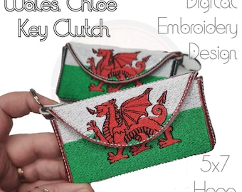 Wales Chloe Key Clutch, Welsh Dragon, St.Davids Day, Flag, 5x7 hoop, ITH Machine Embroidery, Instant Digital Download Design, 1 hooping!