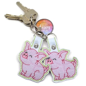 DIGITAL PATTERN, Pig Key Fob, 2 Pink Pig Key Ring,  ITH, Embroidery Designs, Lisey Designs