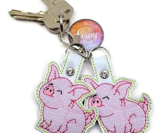 DIGITAL PATTERN, Pig Key Fob, 2 Pink Pig Key Ring,  ITH, Embroidery Designs, Lisey Designs