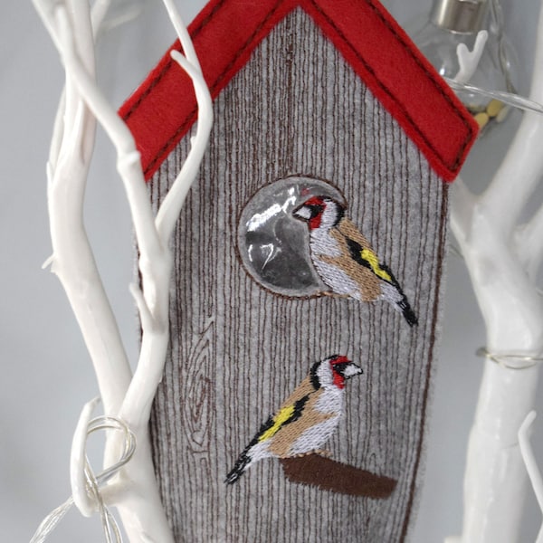 DIGITAL PATTERN, Goldfinch Birdhouse Tlight, 2 Birds, Freestanding, Decoration, 5x7 Hoop, Bird Watching, LED