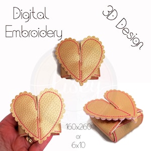 3D Heart Box, Medium Box, Digital Embroidery Design, In The Hoop, Instant Download, 6x10 hoop