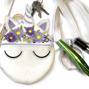 7.87 hoop Unicorn Flower Shoulder Bag, Fanny Bag, DIGITAL PATTERN, 3D Fringed Flowers, Lisey Designs