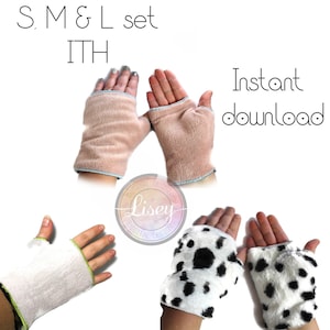 Muñequeras, SET, Guantes sin dedos, Liso, Patrón, Bordado de Descarga Digital Instantánea, En el Aro, ITH