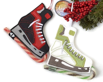 4x4 Ice Hockey Candy Cane, Skate Hanging Decoration, Speed Skate, Lisey Designs, 4x4 hoop
