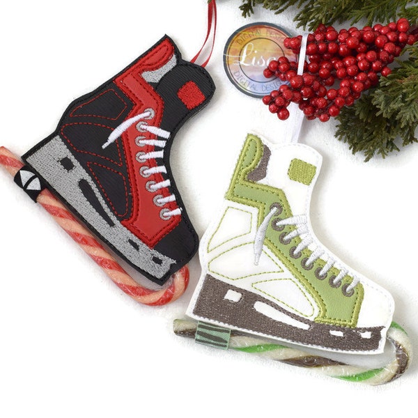 4x4 Ice Hockey Candy Cane, Skate Hanging Decoration, Speed Skate, Lisey Designs, 4x4 hoop