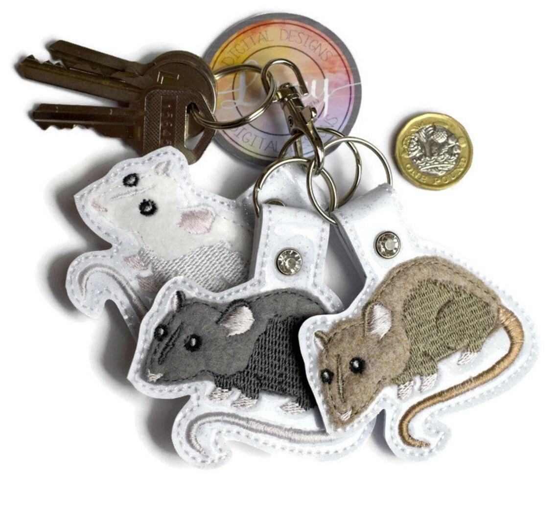 Rat Embroidery, Rat Key Fob, Chinese New Year, Year of the Rat Key Ring ...