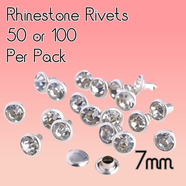 Strass Nieten, Kristallniete, klare Kristallsteine, Silber, 7mm, 50 oder 100 Sets
