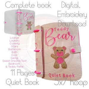 Full Teddy Bear Quiet Book, Email Download, Digital Machine Embroidery Design, Imaginative Story Telling, All 11 Pages, 5x7 Hoop