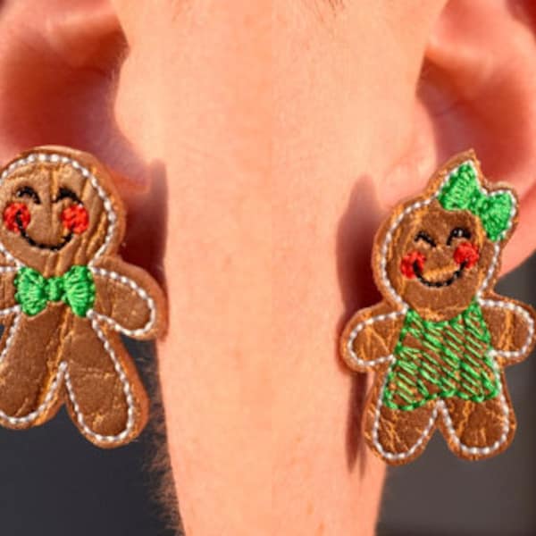 Gingerbread Man PAIR, 1 colour Mr&Mrs Earring Design, Instant Download, Embroidery, Lisey Designs 4x4 Hoop