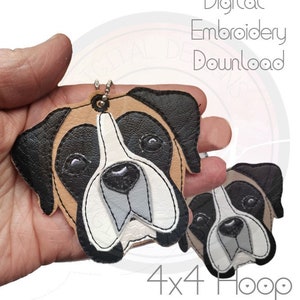 Boxer Key Ring Chain, Large Charm, Boxer Dog, Layered Raw Edge Applique, DIGITAL PATTERN, ITH, Embroidery Designs, Lisey Designs, 4x4 hoop
