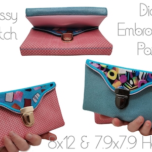 May include: Digital embroidery pattern for a classy clutch with a flap closure and a metal clasp. The pattern is designed for 8x12 and 7.9x7.9 inch hoops.