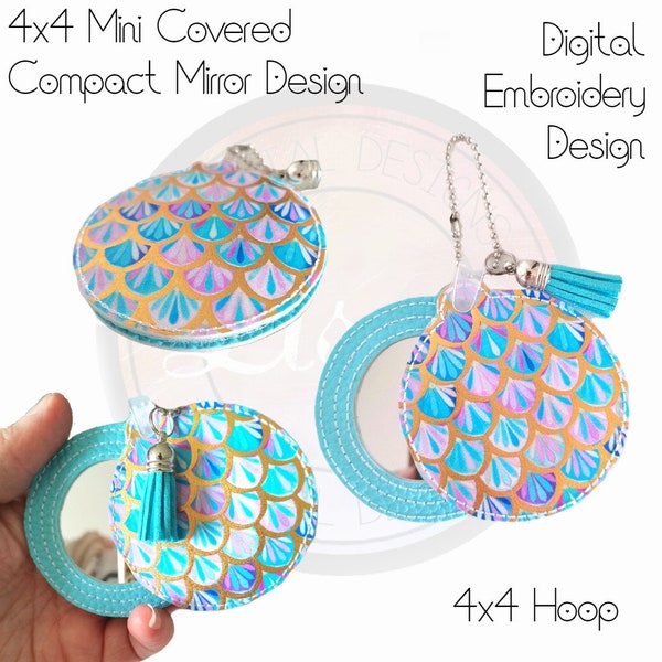 50 - 54mm mirror Design, Mini Covered Compact Mirror, Digital Embroidery, Instant Download, Beginner Friendly, 4x4 Hoop, 2 - 2.25 inch no.8