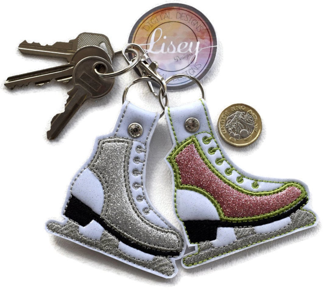 Ice Skate Key Fob Figure Skating Lisey Designs 4x4 Hoop and Etsy UK