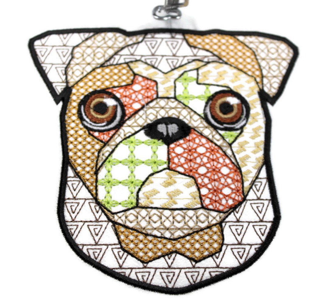 Digital File, Stitched Patchwork Pug, 4x4 & 5x7 Hoop, Machine ...