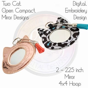 50 54 mm Mirror Design, Cat Open Compact Mirror, Satin & Raw Edge Finish, Digital Embroidery, Beginner Friendly, 2 2.25 inch image 6