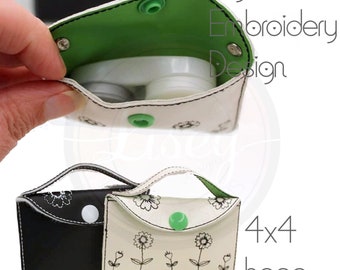 May include: Two small purses with a floral design and a black purse with a white button. The purses are 4x4 hoop size and are for digital embroidery.