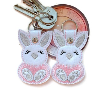 DIGITAL PATTERN, Bunny Key Fob, Rabbit Pom Fob, ITH, 4x4 & 5x7 Easter Embroidery Design, Lisey Designs