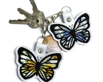 DIGITAL PATTERN, Butterfly Key Fob, 4x4 & 5x7 hoop size included, Applique, ITH, Embroidery Designs, Lisey Designs