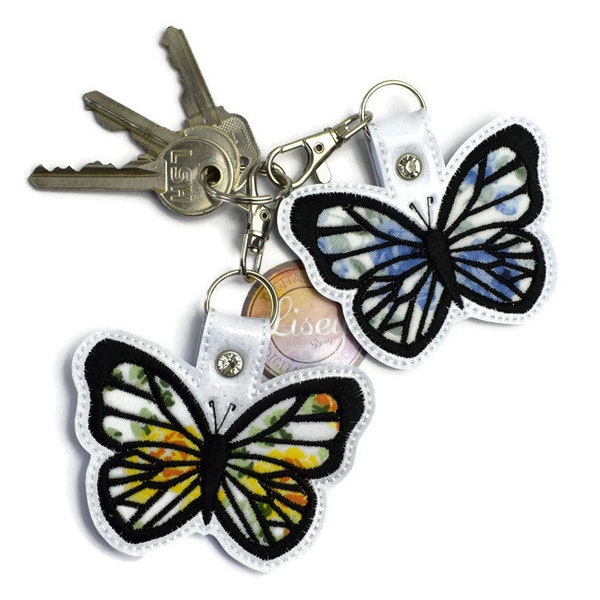 DIGITAL PATTERN, Butterfly Key Fob, 4x4 & 5x7 hoop size included, Applique, ITH, Embroidery Designs, Lisey Designs