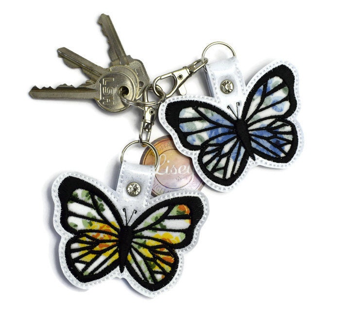 DIGITAL PATTERN, Butterfly Key Fob, 4x4 & 5x7 hoop size included, Applique, ITH, Embroidery Designs, Lisey Designs