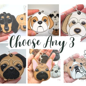 Amuletos de chaveiro para cães, designs de bordado, escolha QUALQUER 3 designs de pingentes para cães grandes, ajuste no aro 4x4, seus designs escolhidos enviados para seu Etsy por mim