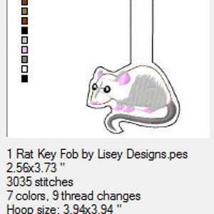 Rat Embroidery, Rat Key Fob, Chinese New Year, Year of the Rat Key Ring ...