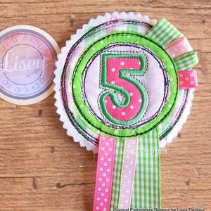 Digital File: Number 5 Raw Edge Applique Birthday Badge 4x4 hoop