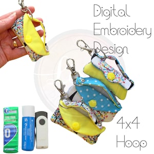 3 Lip Balm Cases, Fabric, Gum Purse, Usb Case, DIGITAL PATTERN, 4x4 Hoop, Case, ITH, Key Ring Bag, Embroidery Machine Design