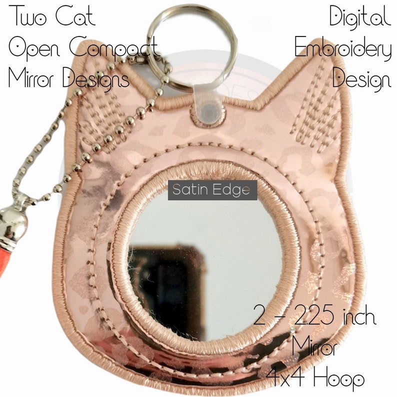 50 54 mm Mirror Design, Cat Open Compact Mirror, Satin & Raw Edge Finish, Digital Embroidery, Beginner Friendly, 2 2.25 inch image 8