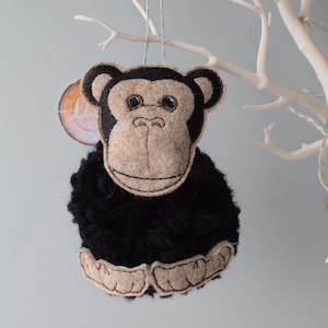 DIGITAL PATTERN, Chimp Pompom,  Hanging Decoration, Animal Pompom, Chimpanzee, Digital embroidery, Lisey Designs