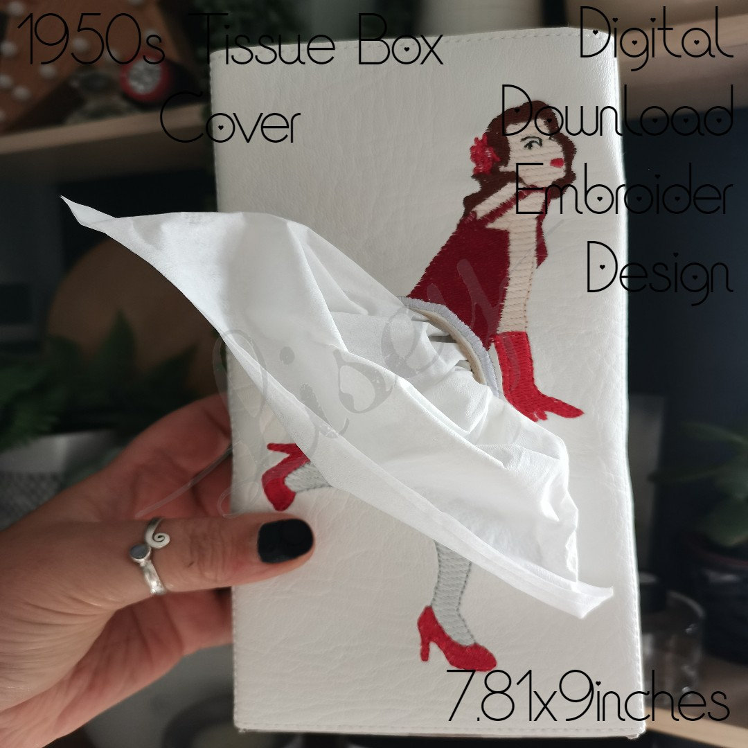 1950 Girl Tissue Sleeve, Lady Flying Skirt, Tissue Box, Creative Box Cover,  Digital Download, Embroidery Machine Design, 7.81x9 Inch Design - Etsy