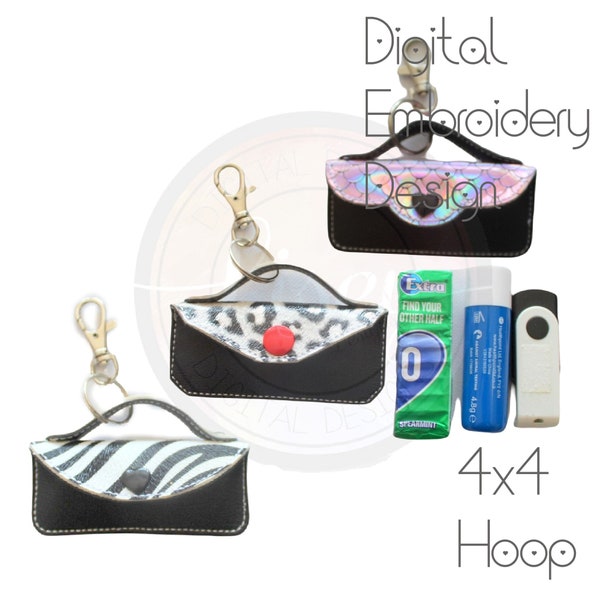 3 Lippenbalsam Hüllen, Gummi Geldbörse, USB Hülle, DIGITALE MUSTER, 4x4 Hoop, Hülle, ITH, Schlüsselring Tasche, Embroidery Machine Design