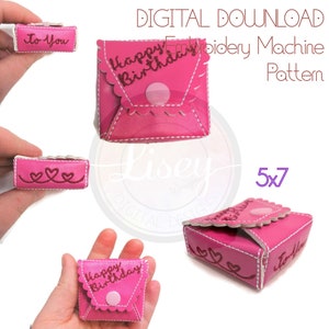 5x7 3D Birthday Box, Small, Jewellery Box, Digital Embroidery Design, In The Hoop, Instant Download, 5x7 hoop