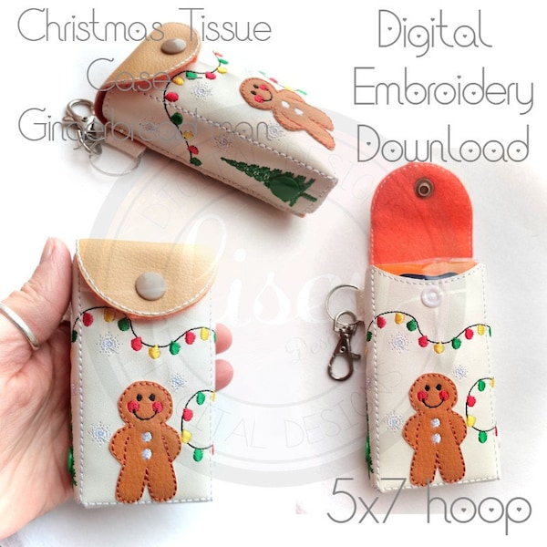 Gingerbread Man Tissue Case, Snot Rags, Christmas Design, DIGITAL PATTERN, 5x7 Tissue Pouch, ITH, Embroidery Machine Design