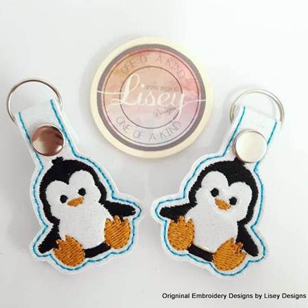 Digital file, 2 Penguin Key Fobs, Lisey Designs, Penguin Embroidery, Cute Penguin, Key Ring Design, ITH, 4x4 Hoop