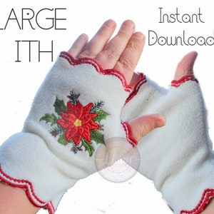 Wristlets, Large Fingerless Gloves, Poinsettia, Pattern, Digital Download Embroidery, In the Hoop, ITH