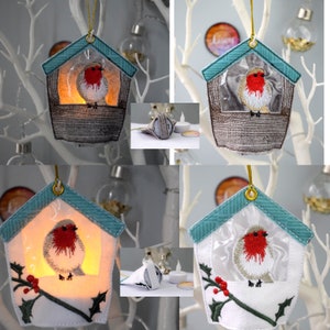 DIGITAL PATTERN, 2 Robin Designs, Birdhouse Tlight, Freestanding, Decoration, 4x4 Hoop, Bird Watching, LED Night Light