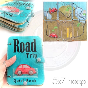 Road Trip Map Book, Quiet Book, Instant Download, Digital Machine Embroidery Design, Fantasierijk Spel, Alle 6 Pagina's, 5x7 Hoop