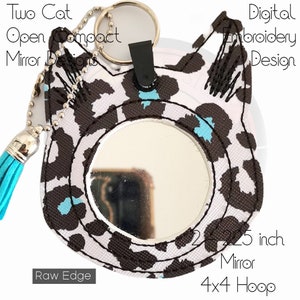 50 54 mm Mirror Design, Cat Open Compact Mirror, Satin & Raw Edge Finish, Digital Embroidery, Beginner Friendly, 2 2.25 inch image 9