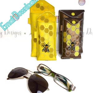 Honey Bee Glasses Case, 6x10 & 5x7 Hoop designs, ITH, Embroidery Machine Design, Email Download.